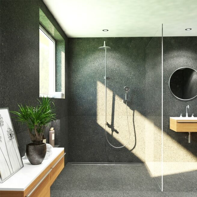 Technistone Terazzo Grey Quartz Bathroom Shower